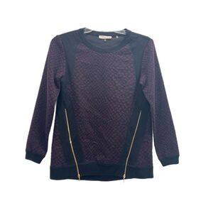 Rebecca Taylor Sweater Size 6 Maroon Animal Print Moto Zipper Wool Blend Stretch